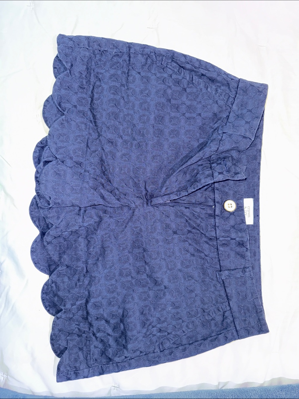 crown & ivy Navy Scalloped Hem Quilted Shorts